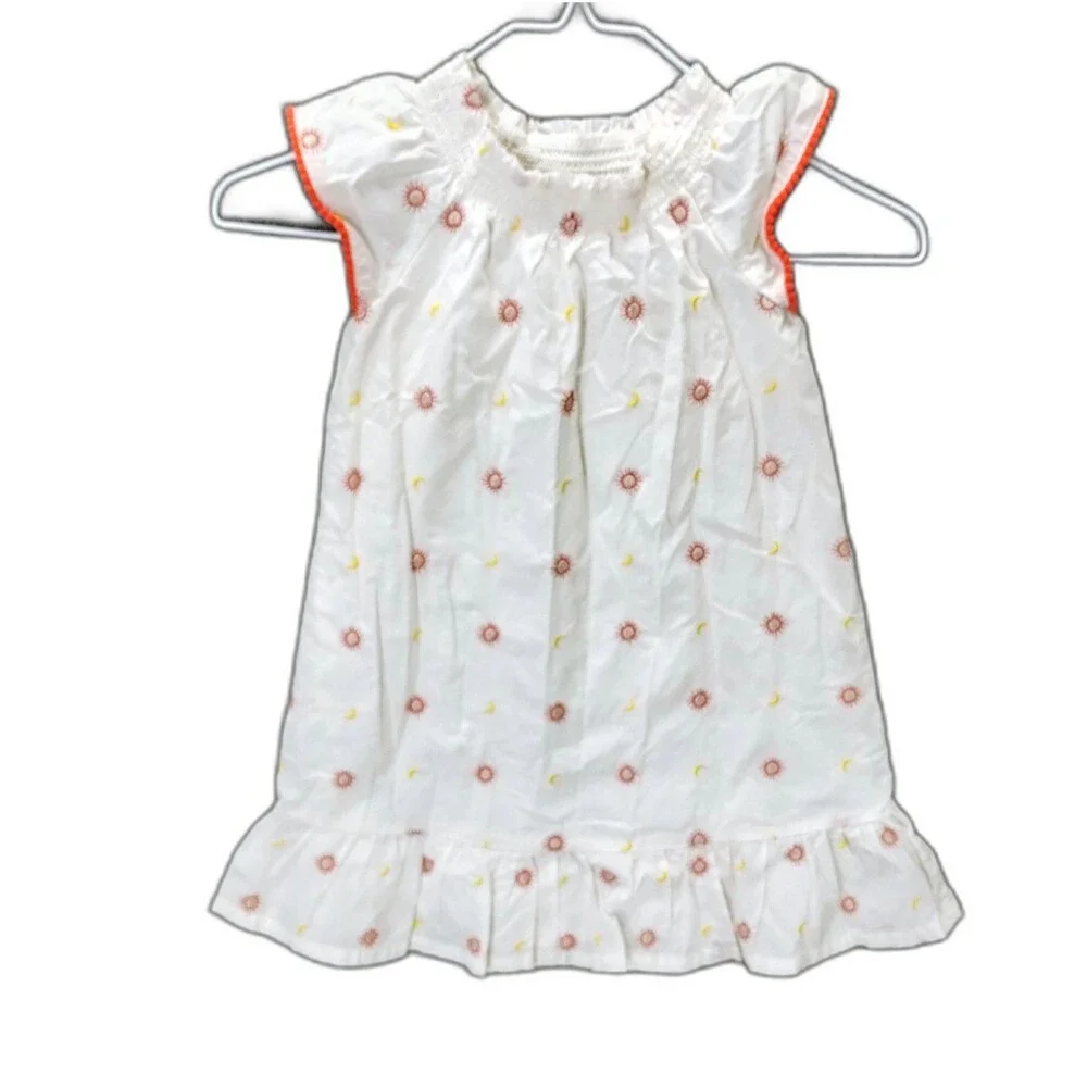 Vintage Osh Kosh Dress Kids 3T Embroidery Smocked Moon Sun Ruffle